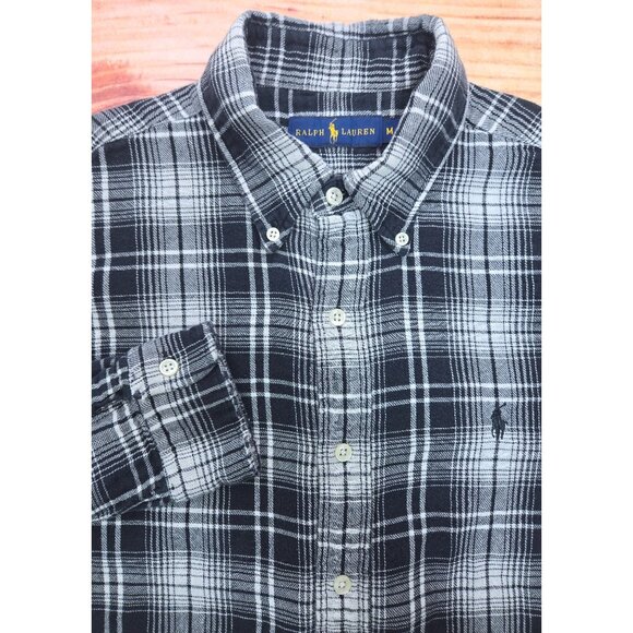 Ralph Lauren Mens Black Plaid Flannel Shirt Medium - Picture 4 of 8